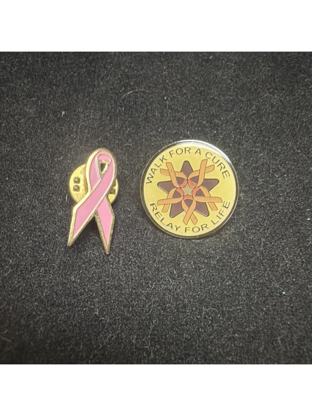 2 Vintage Cancer Awareness Lapel Pins Pink Ribbon Walk For A Cure